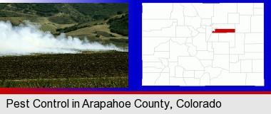 agricultural pest control; Arapahoe County highlighted in red on a map
