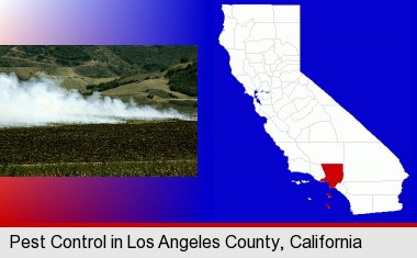 agricultural pest control; Los Angeles County highlighted in red on a map
