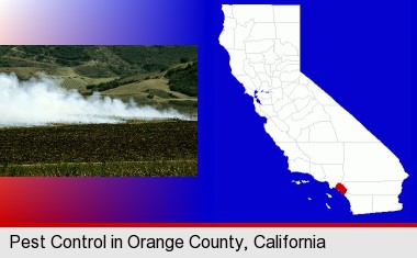 agricultural pest control; Orange County highlighted in red on a map