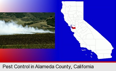 agricultural pest control; Alameda County highlighted in red on a map