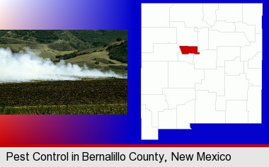 agricultural pest control; Bernalillo County highlighted in red on a map