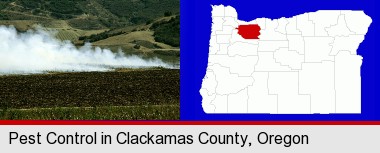 agricultural pest control; Clackamas County highlighted in red on a map