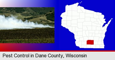 agricultural pest control; Dane County highlighted in red on a map