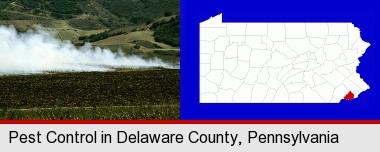 agricultural pest control; Delaware County highlighted in red on a map