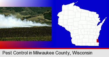 agricultural pest control; Milwaukee County highlighted in red on a map