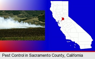 agricultural pest control; Sacramento County highlighted in red on a map