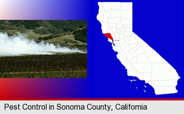 agricultural pest control; Sonoma County highlighted in red on a map