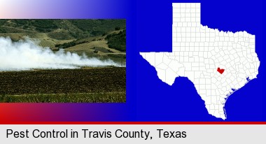 agricultural pest control; Travis County highlighted in red on a map