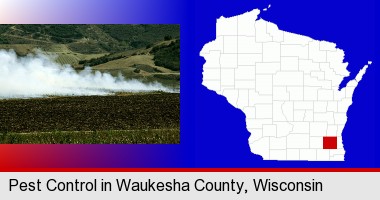 agricultural pest control; Waukesha County highlighted in red on a map