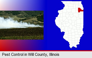 agricultural pest control; Will County highlighted in red on a map
